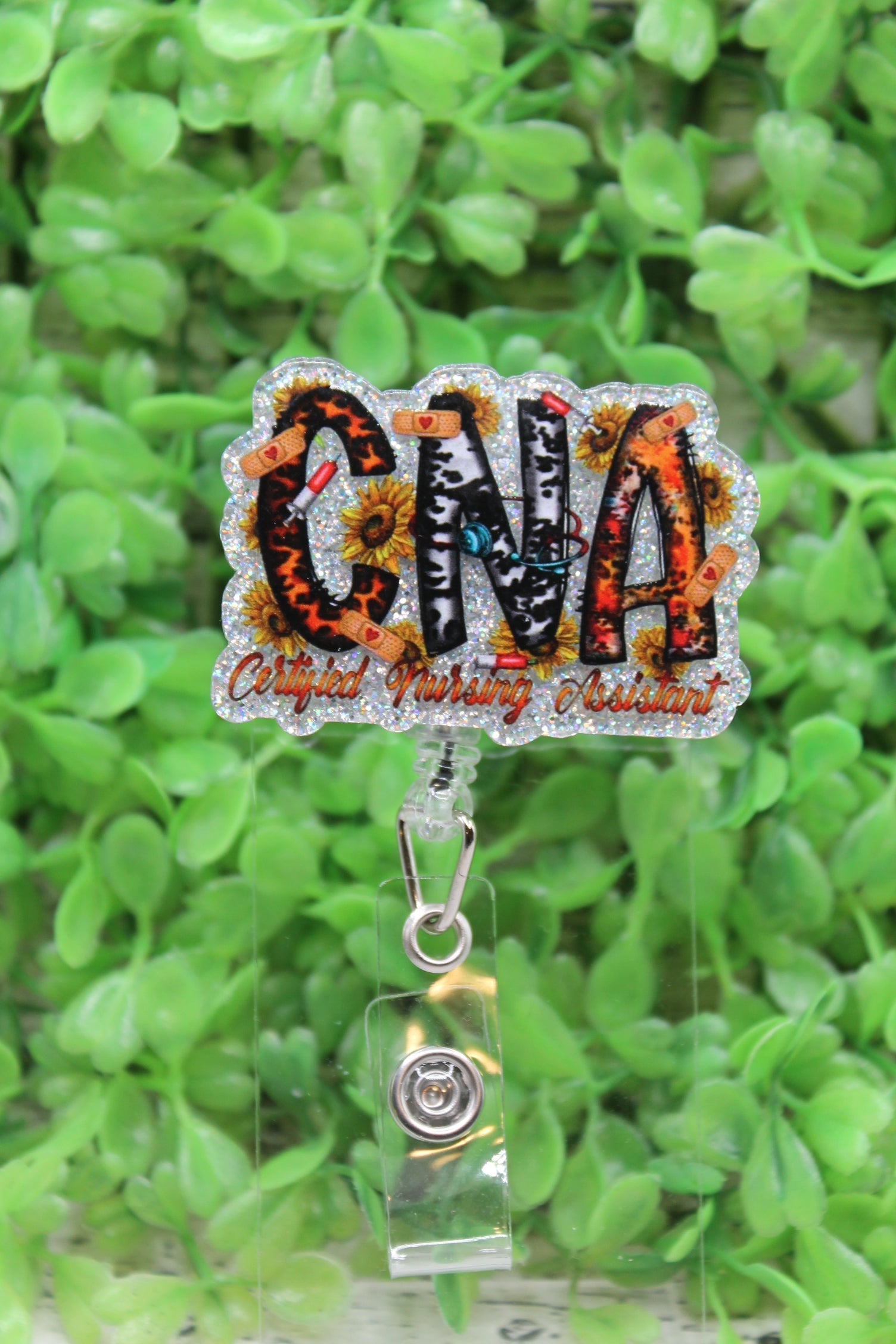 CNA Sunflowers & Cow Print Badge Reel