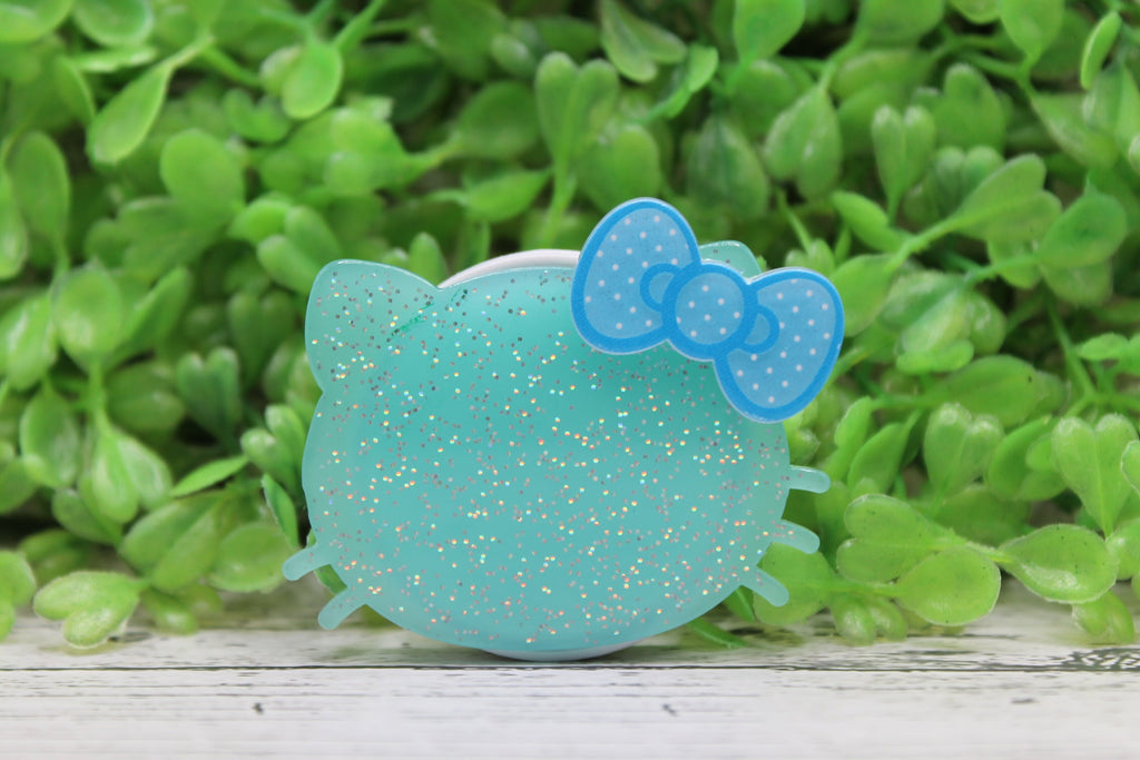 Blue Glitter Cat with Bow Phone Grip / Stand