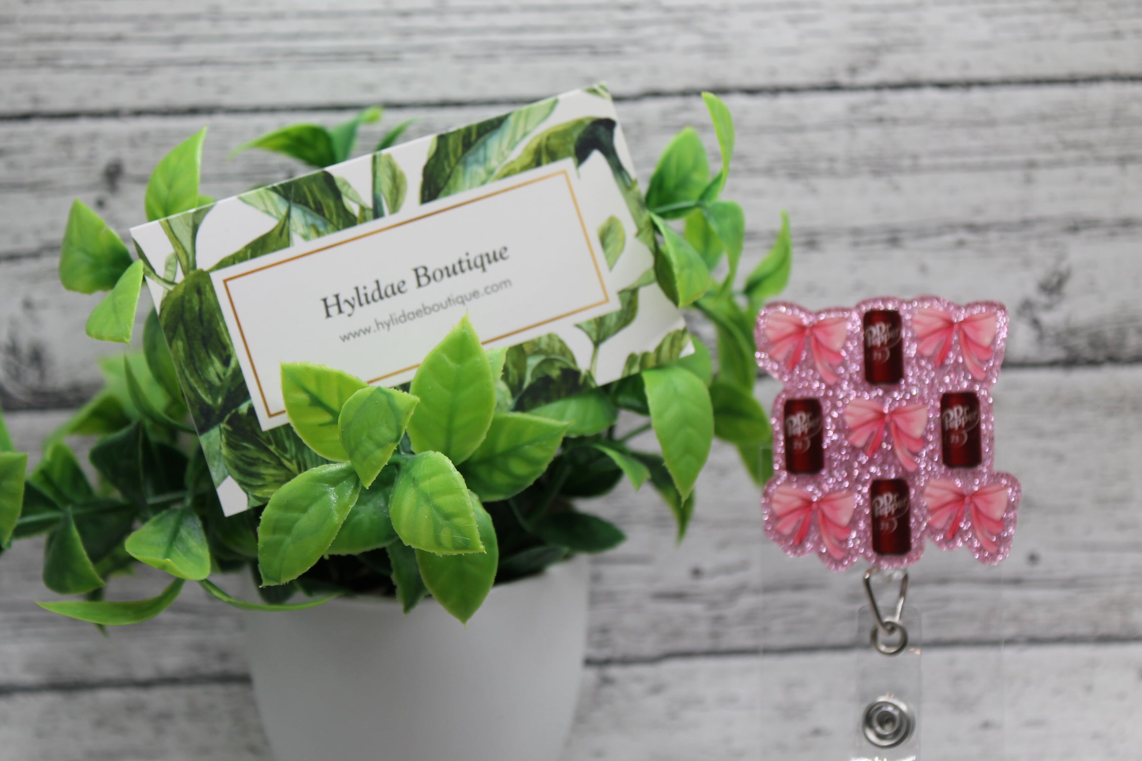 Dr Pepper and Bows on Pink Glitter Badge Reel
