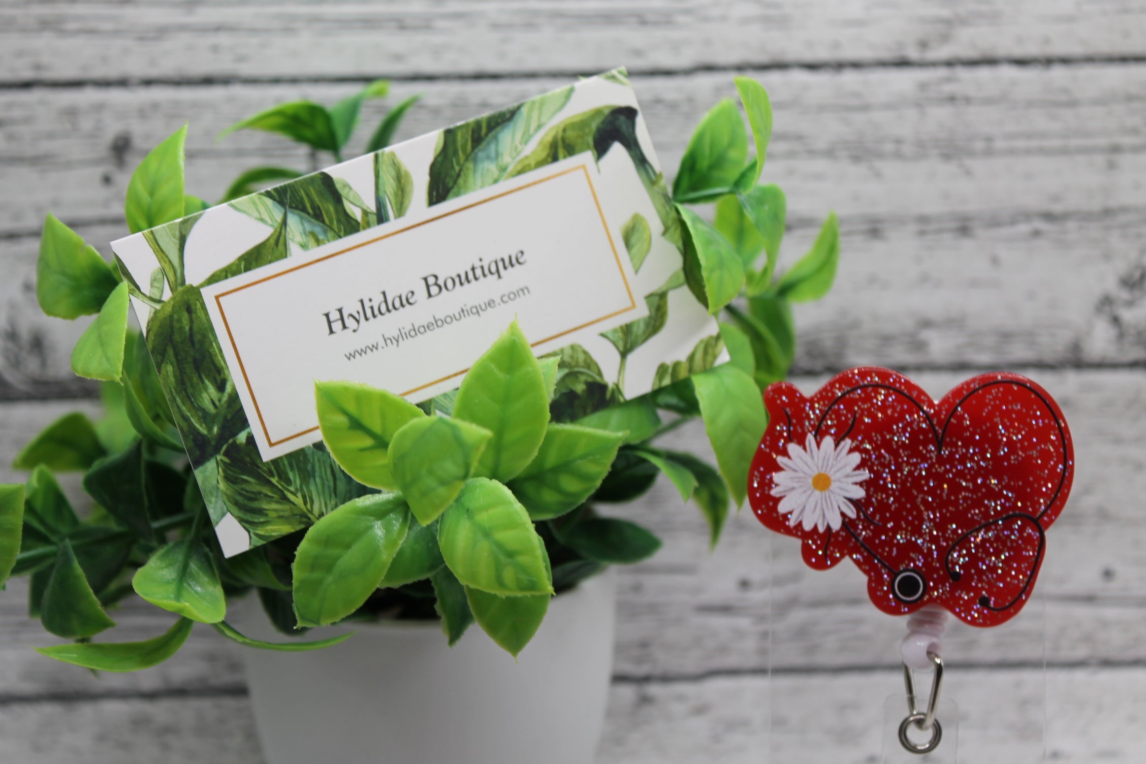 Red Sparkle Heart Stethoscope and Daisy Badge Reel