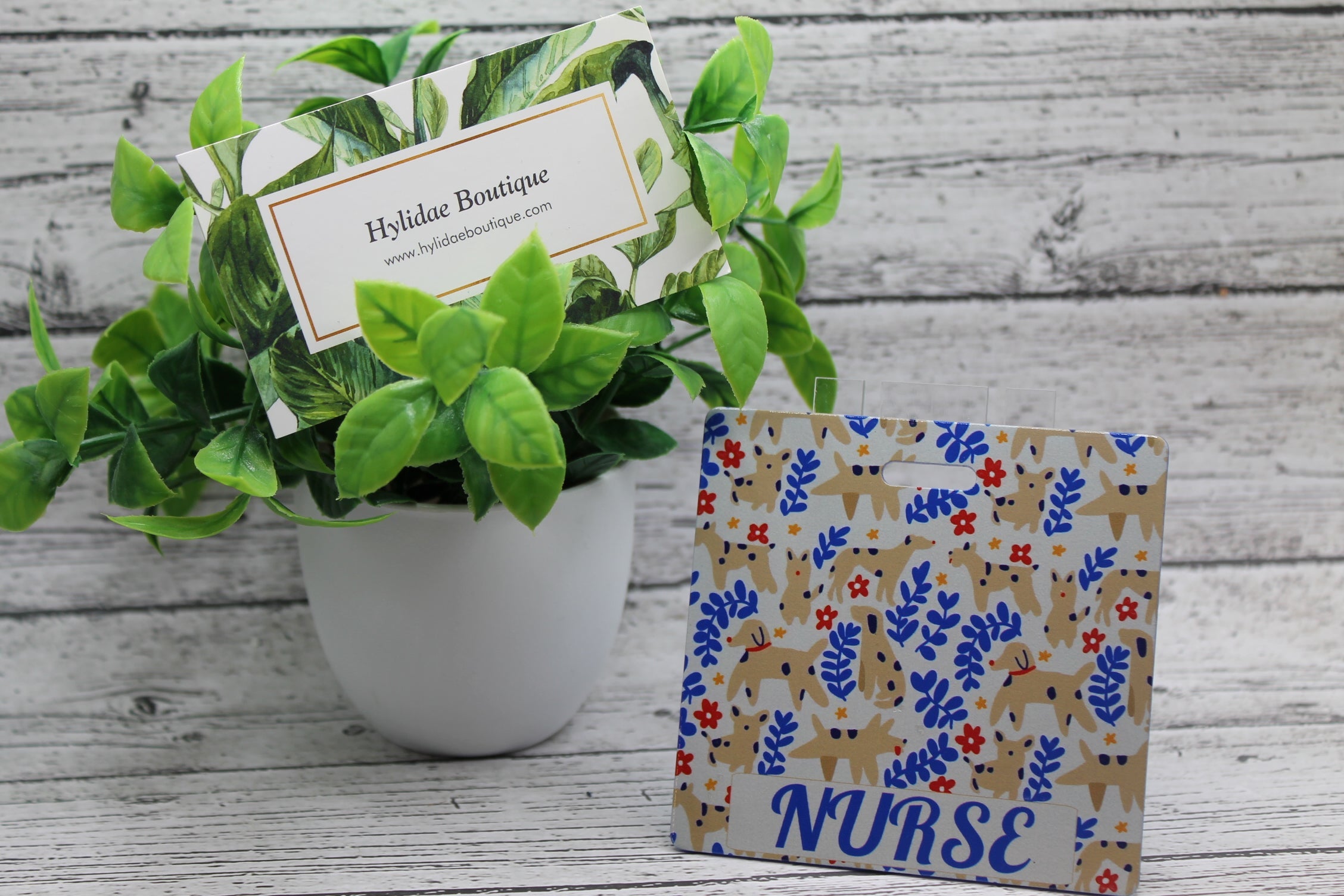 NURSE Blue Floral & Dogs Badge Buddy