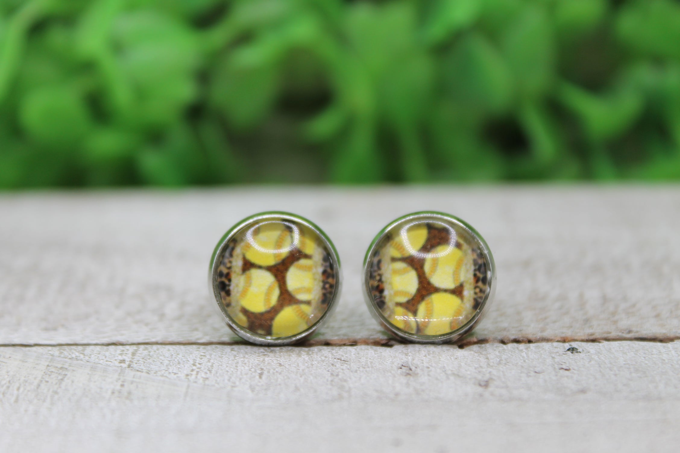 Softball Leopard Stud Earrings