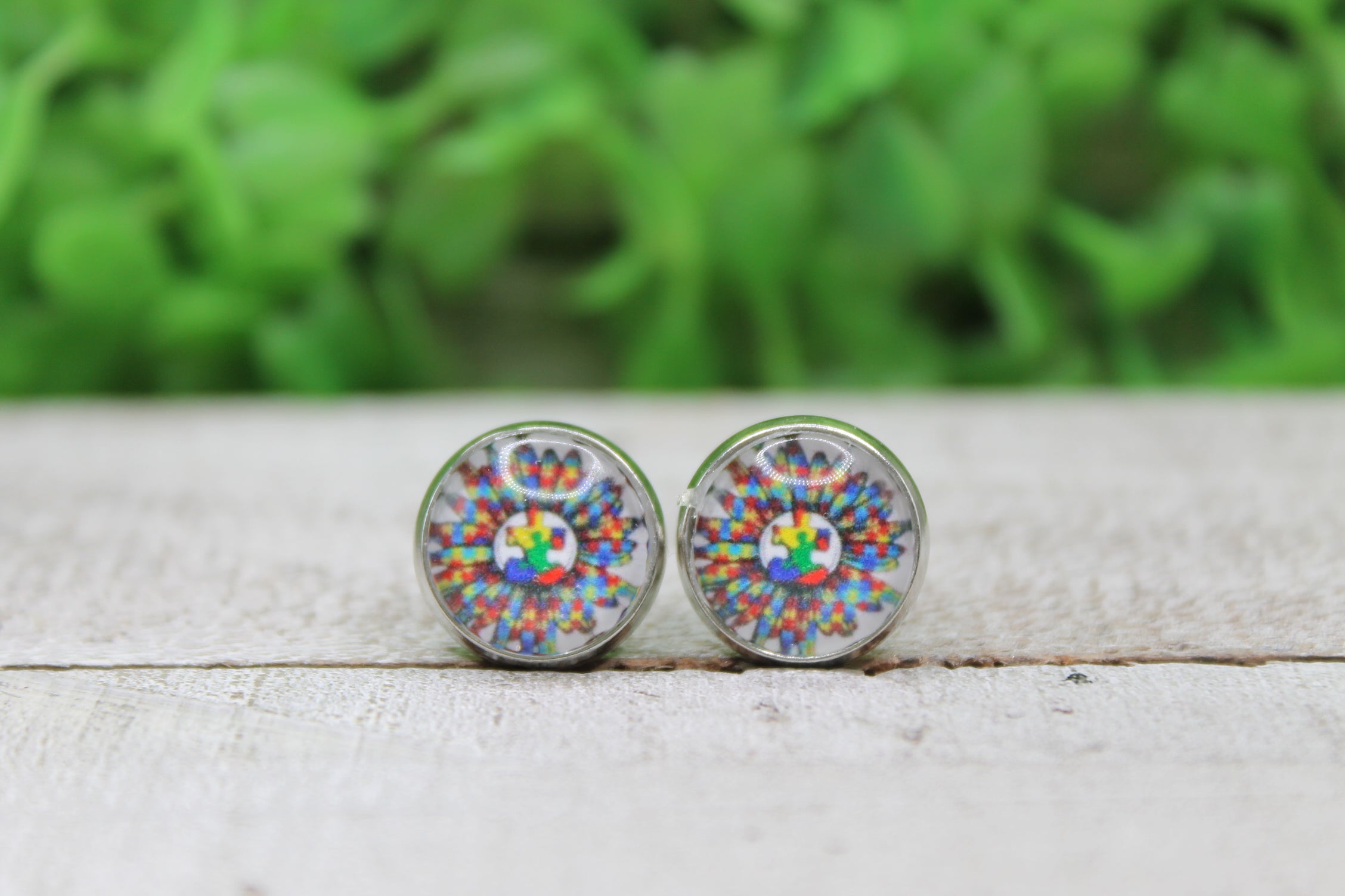 Autism Awareness Sunflower Stud Earrings