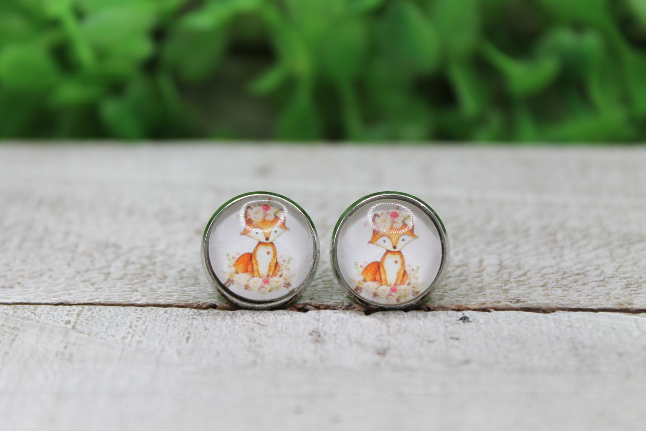 Floral Fox Stud Earrings