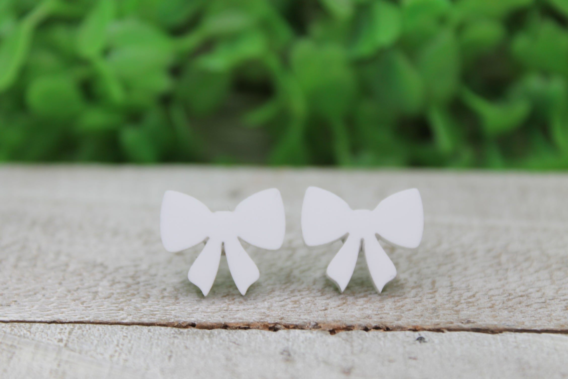 White Bow Stud Earrings