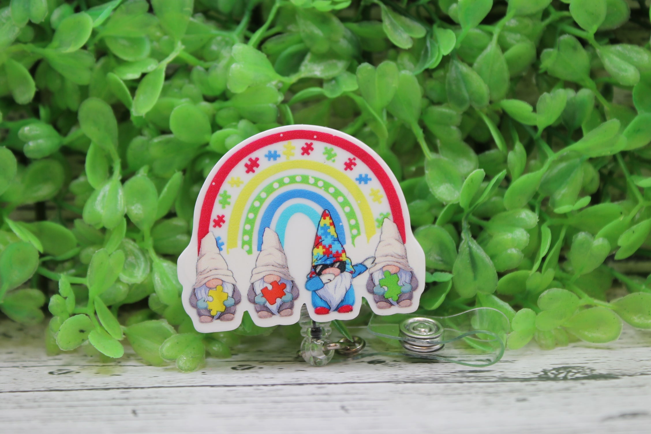 Autism Awareness Gnome Rainbow Badge Reel