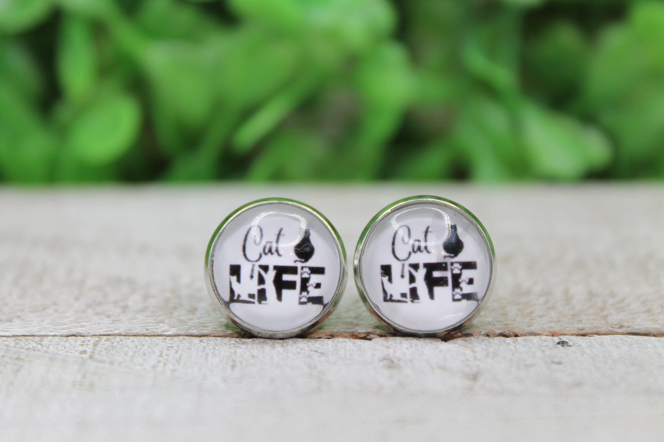 Cat Life Glass Stud Earrings