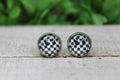 Checkered Smiley Glass Stud Earrings