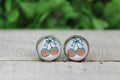 Checkered Fire Cherries with Bow Glass Stud Earrings