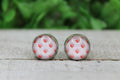Strawberries on Pink Gingham Glass Stud Earrings