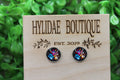 Paw Prints Stained Glass Black 12mm Glass Stud Earrings || Hypoallergenic