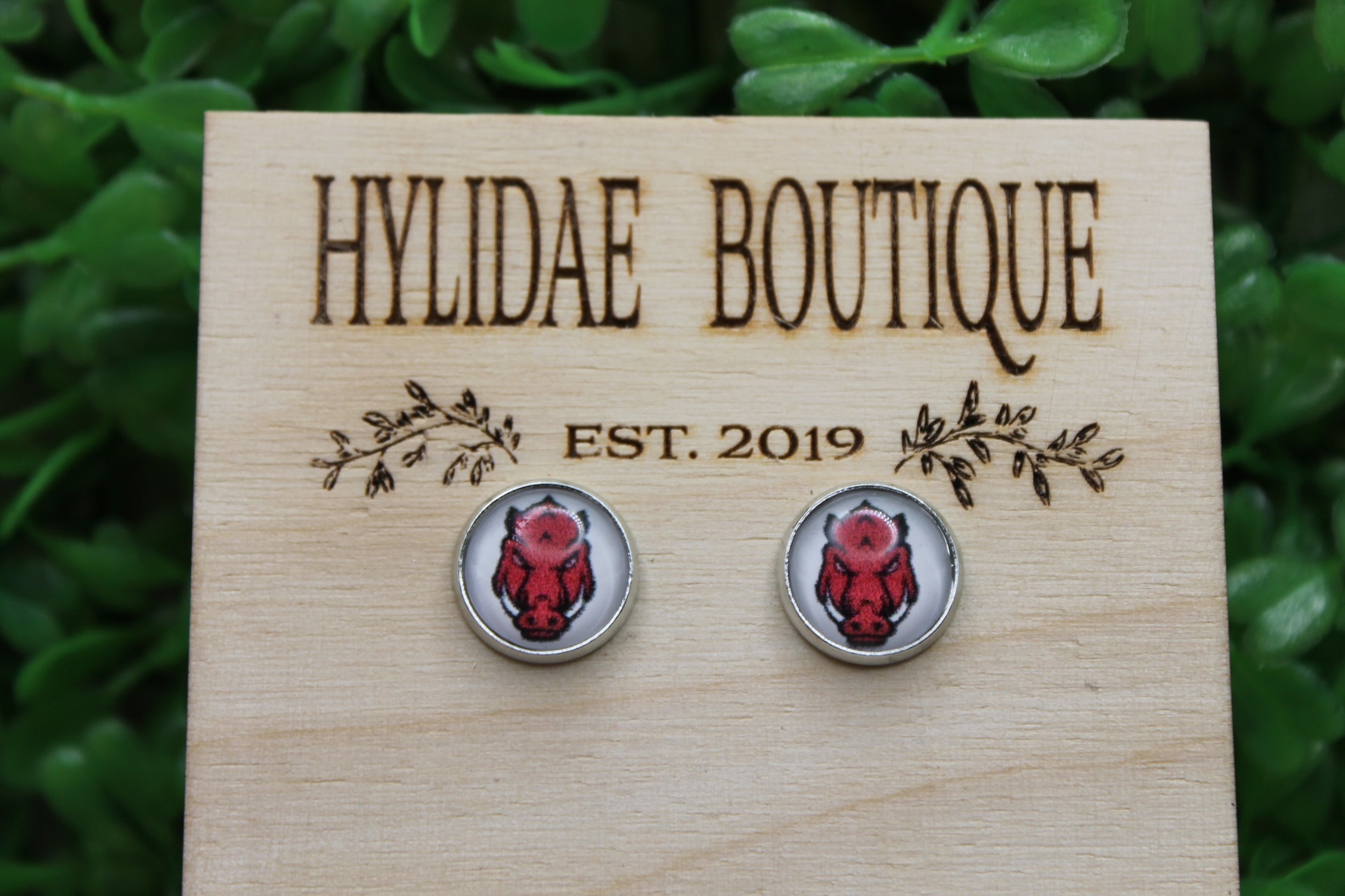 AR Razorbacks Red Pig Glass Stud Earrings