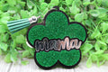 MAMA Green Glitter Flower • Keychain