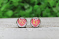 Football KC Distressed Heart • 12mm Glass Stud Earrings