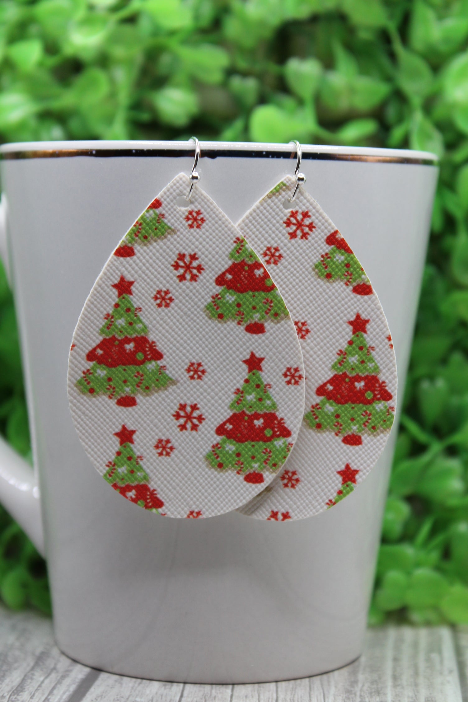 Red and Green Christmas Trees Teardrop Earrings