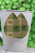Bear and Moose Plaid Teardrop Earrings