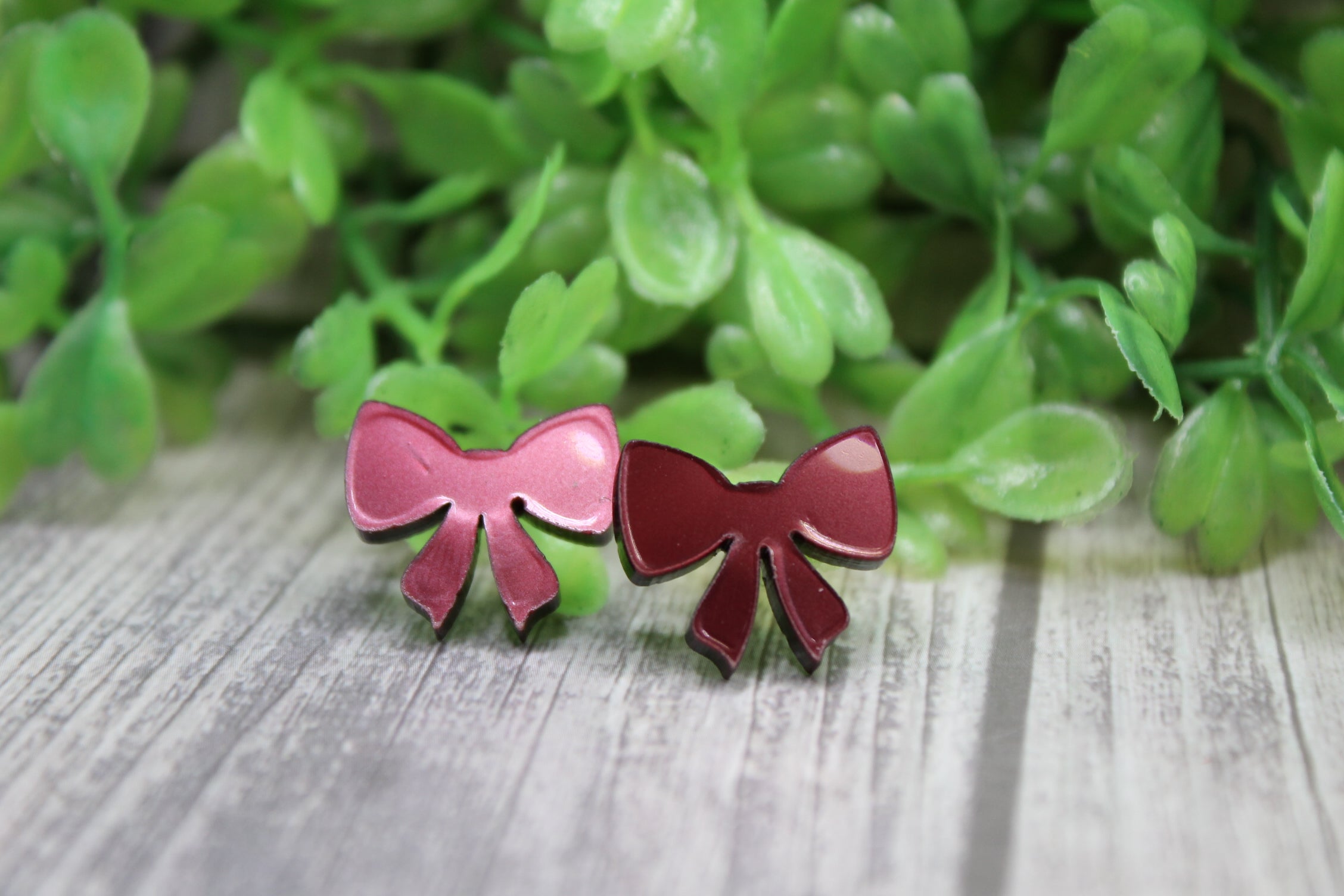 Purple Shimmer Bow • Stud Earrings