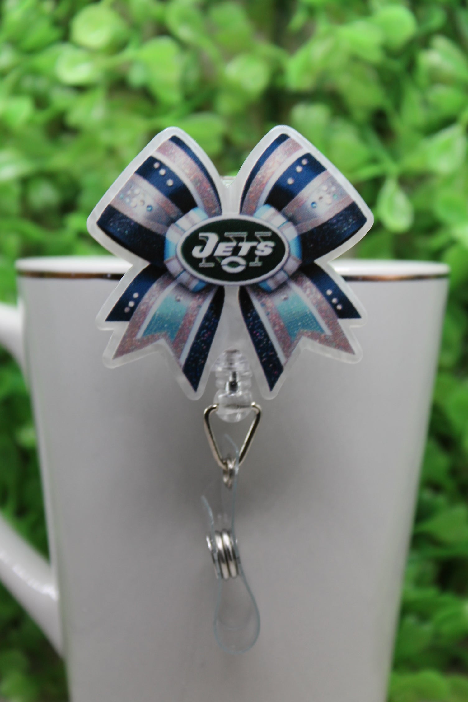 Football, Jets Bow • Badge/ID Holder