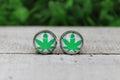 Green Leaf Glass Stud Earrings