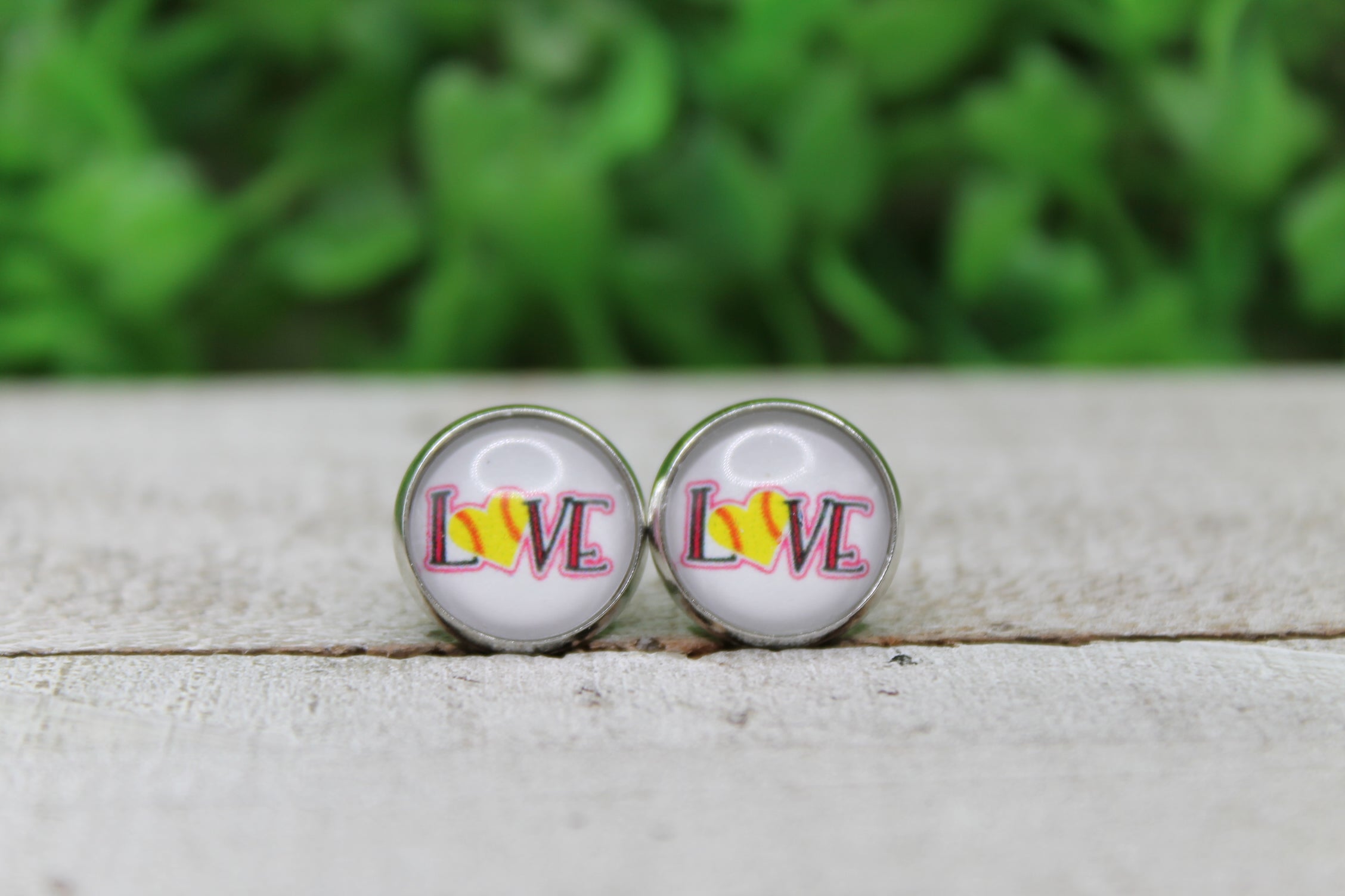 LOVE Softball Glass Stud Earrings