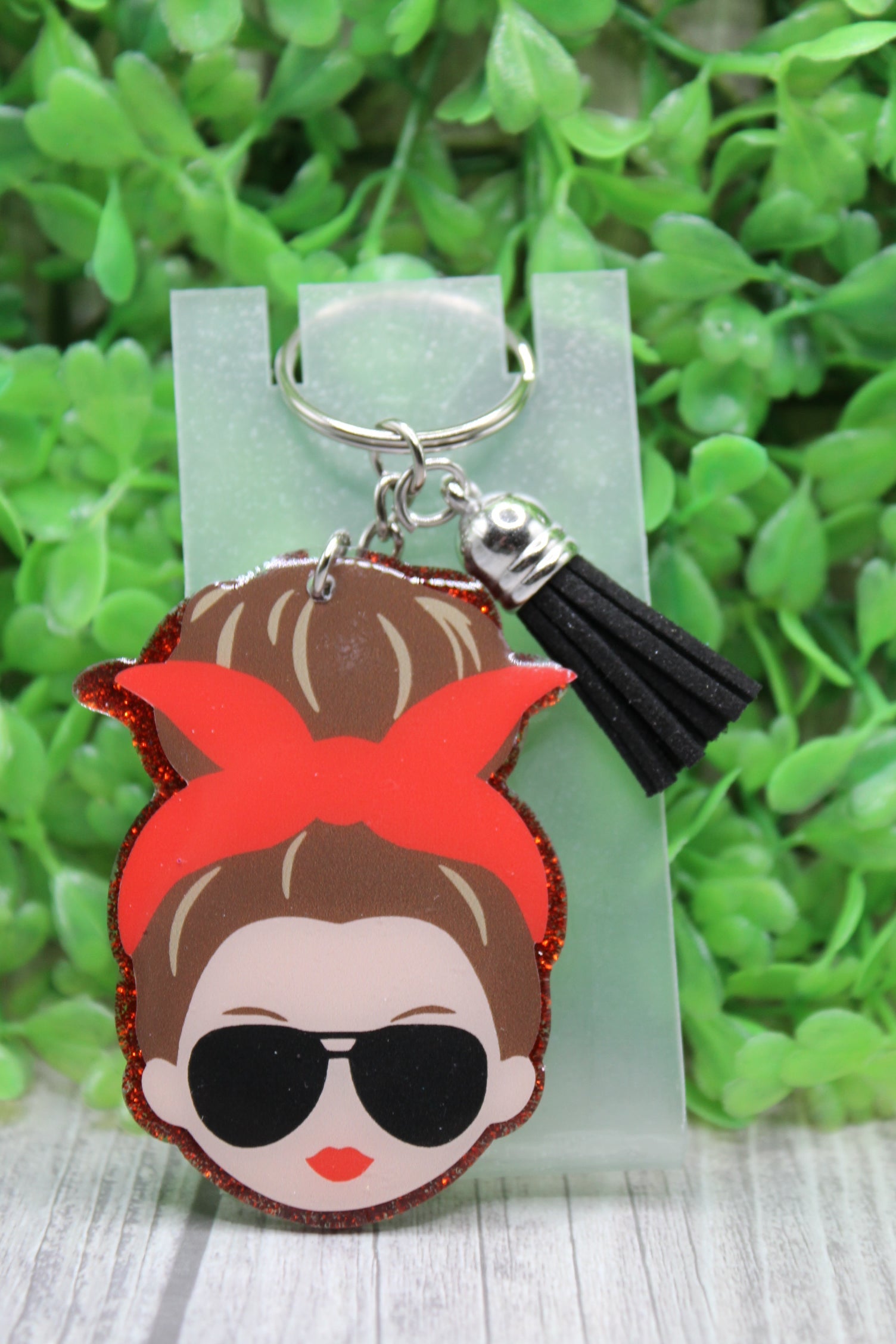 Messy Bun & Sun Glasses Acrylic Keychain