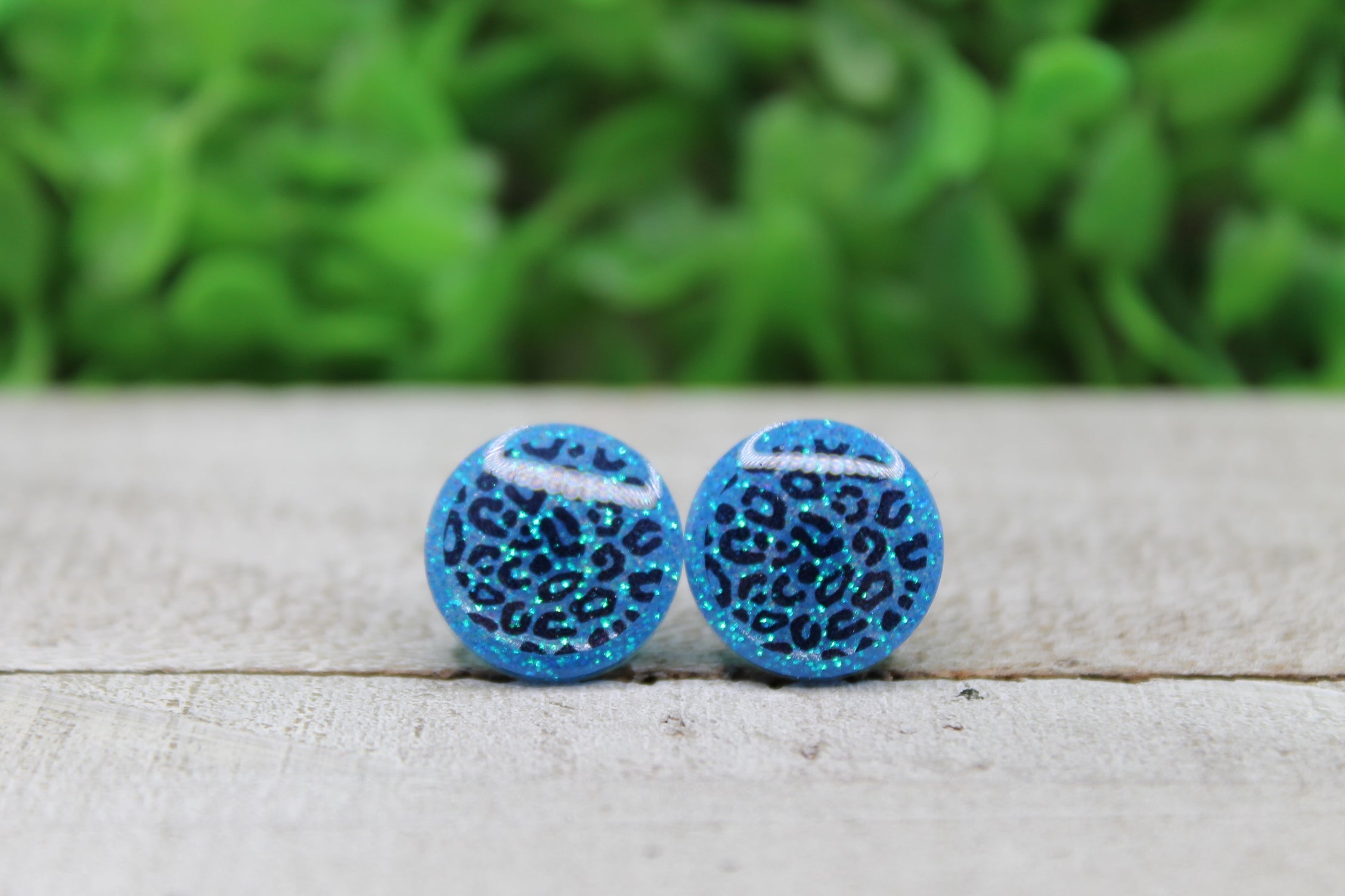Neon Blue Leopard Circle Stud Earrings