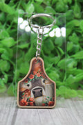 Floral Cow Cow Tag Wooden Keychain
