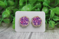 Purple Sunflower Wood Stud Earrings