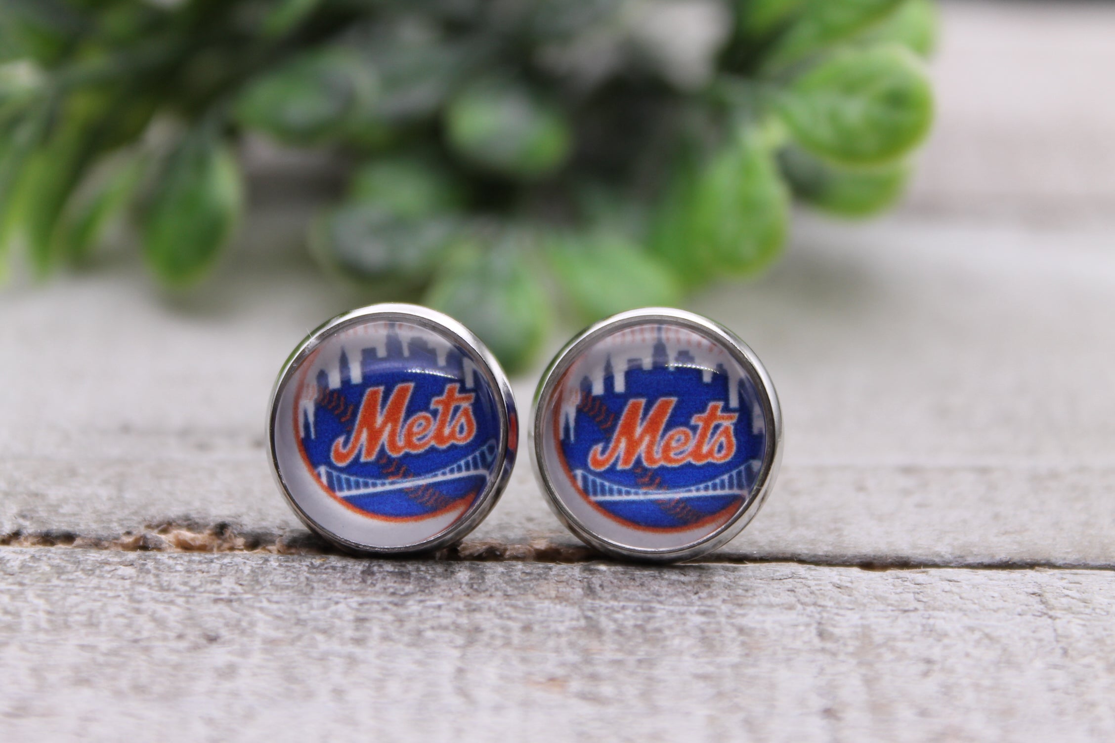 Mets Baseball Glass Stud Earrings