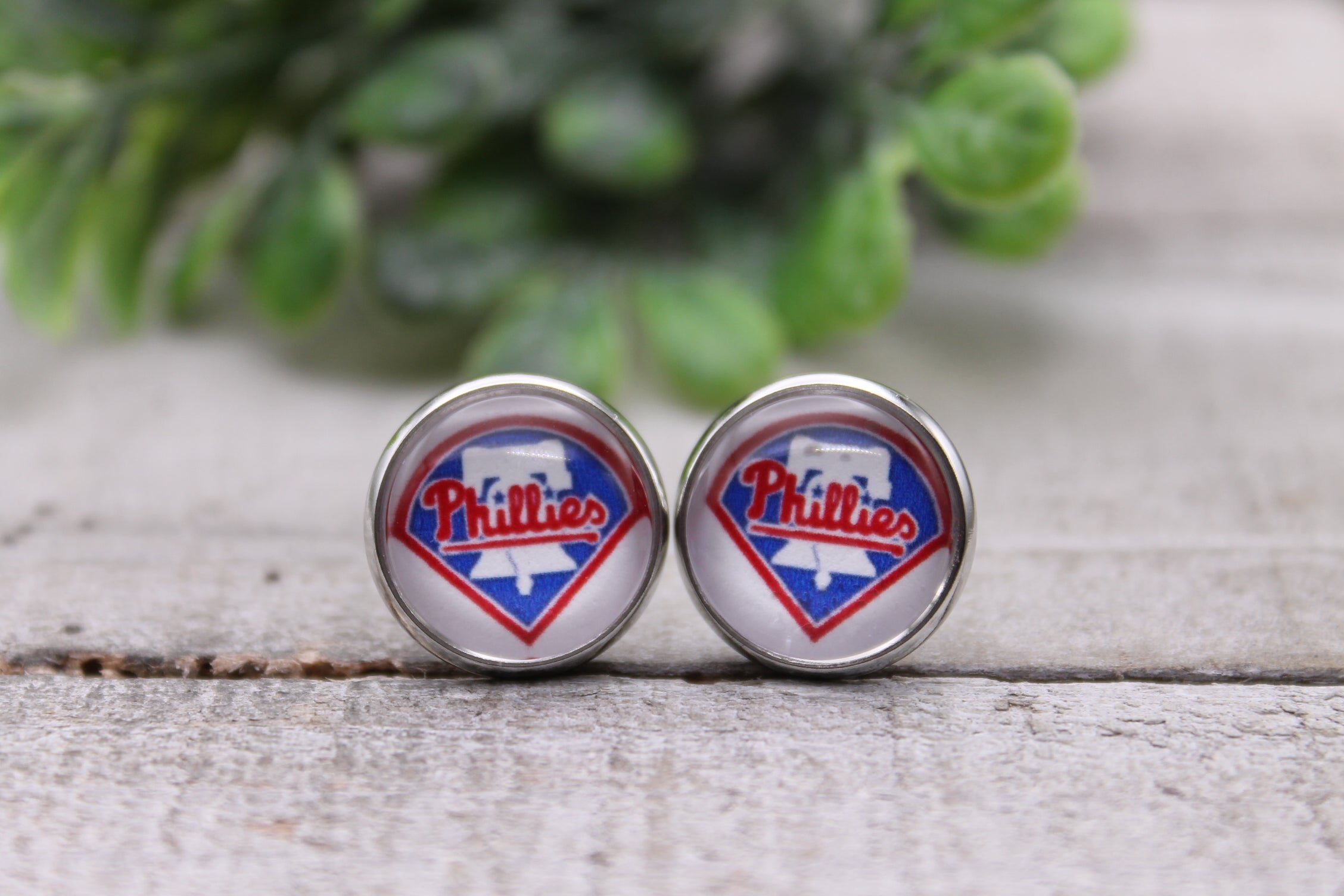 Baseball Phillies Diamond Stud Earrings