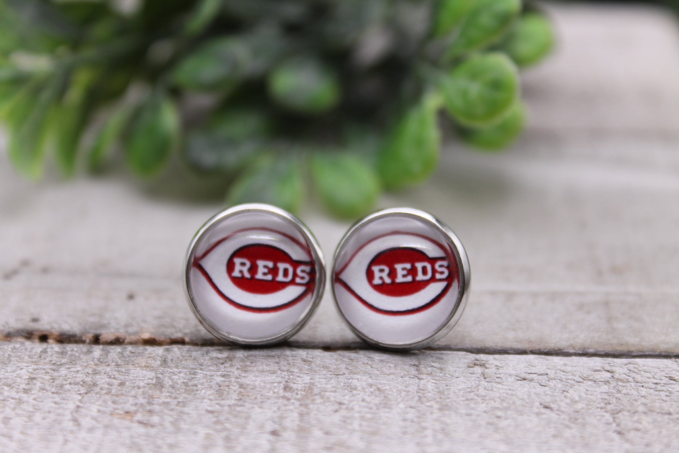Reds Baseball Glass Stud Earrings