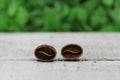 Coffee Bean Engraved Wood Stud Earrings