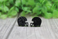 Black Glitter Football Helmet Stud Earrings