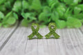 Green Glitter Awareness Ribbon Stud Earrings