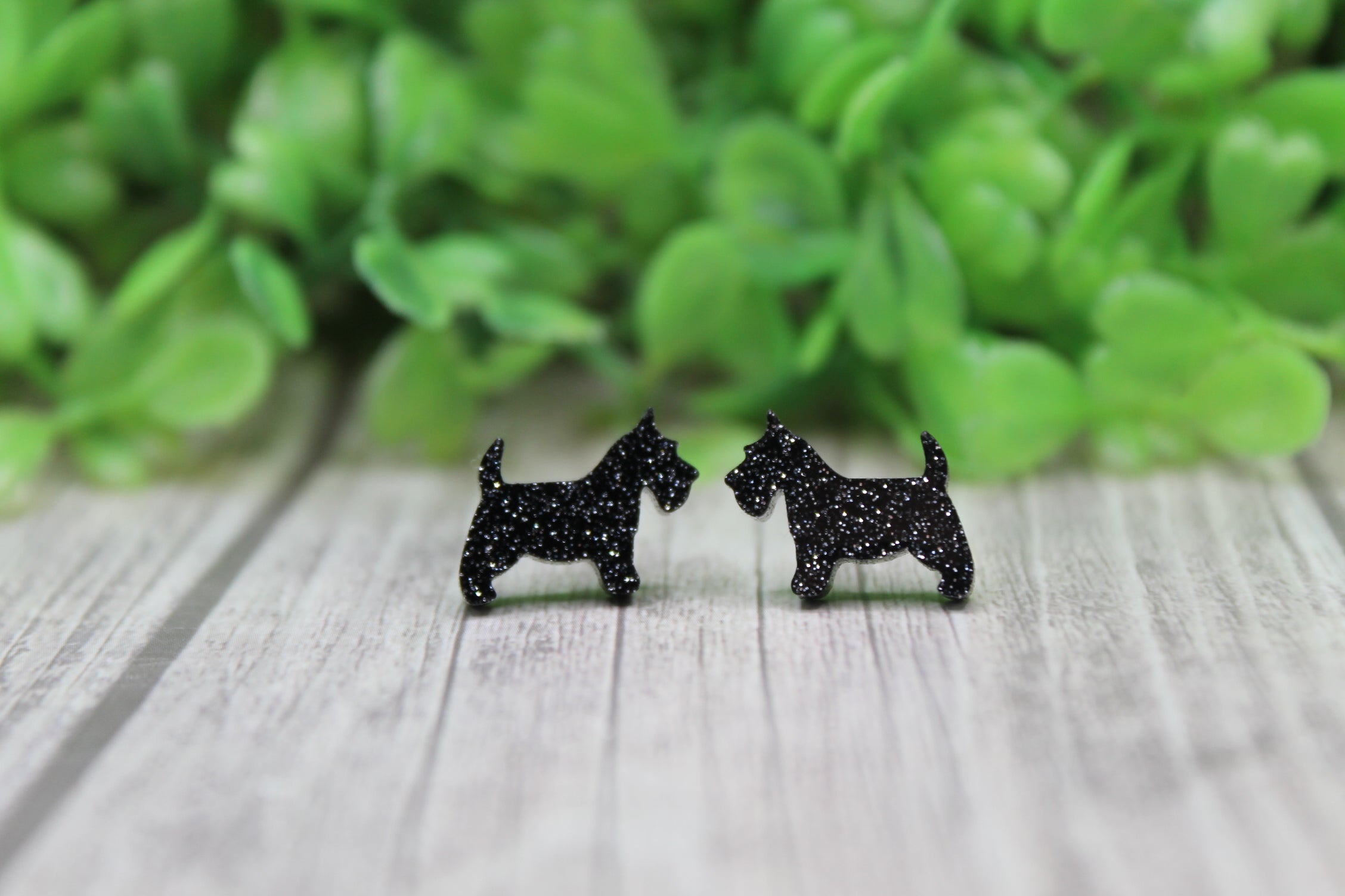 Black Glitter Scottish Dog Stud Earrings