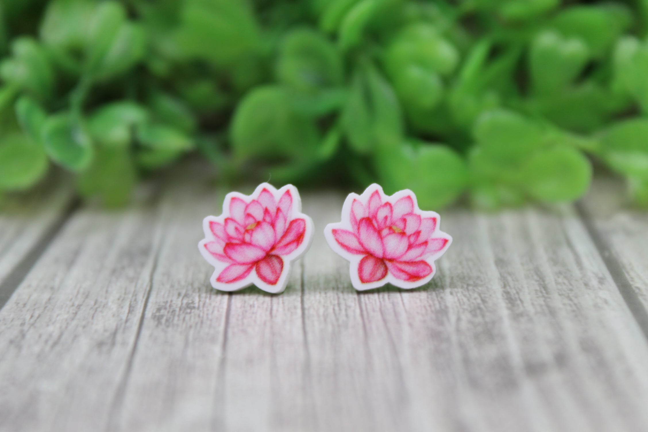 Pink Lotus Flower Stud Earrings