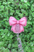 Pink Bow on Pink Glitter Badge/ID Holder Reel