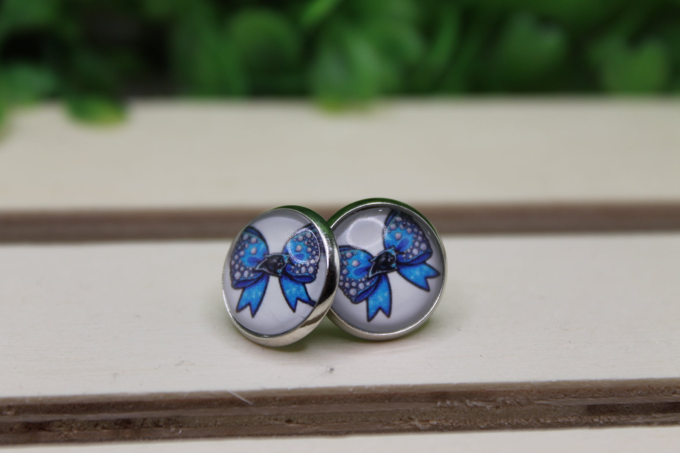 Panthers Football Bow Stud Earrings
