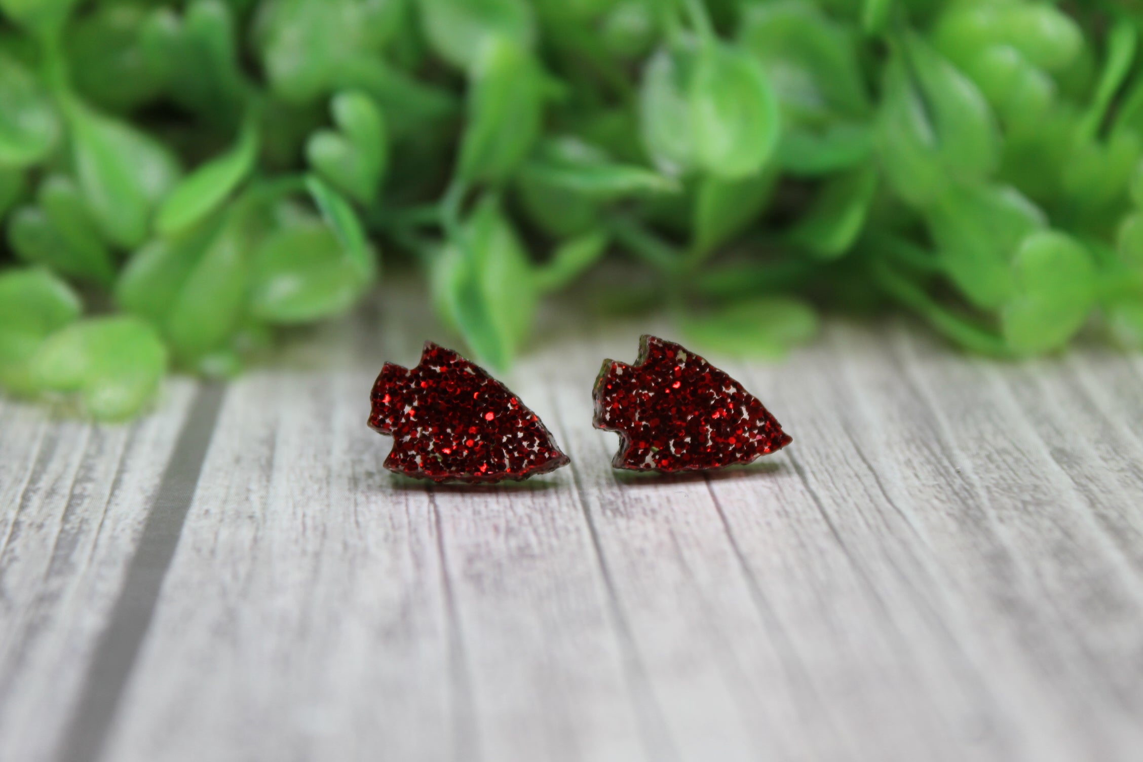Red Glitter KC Arrow Stud Earrings
