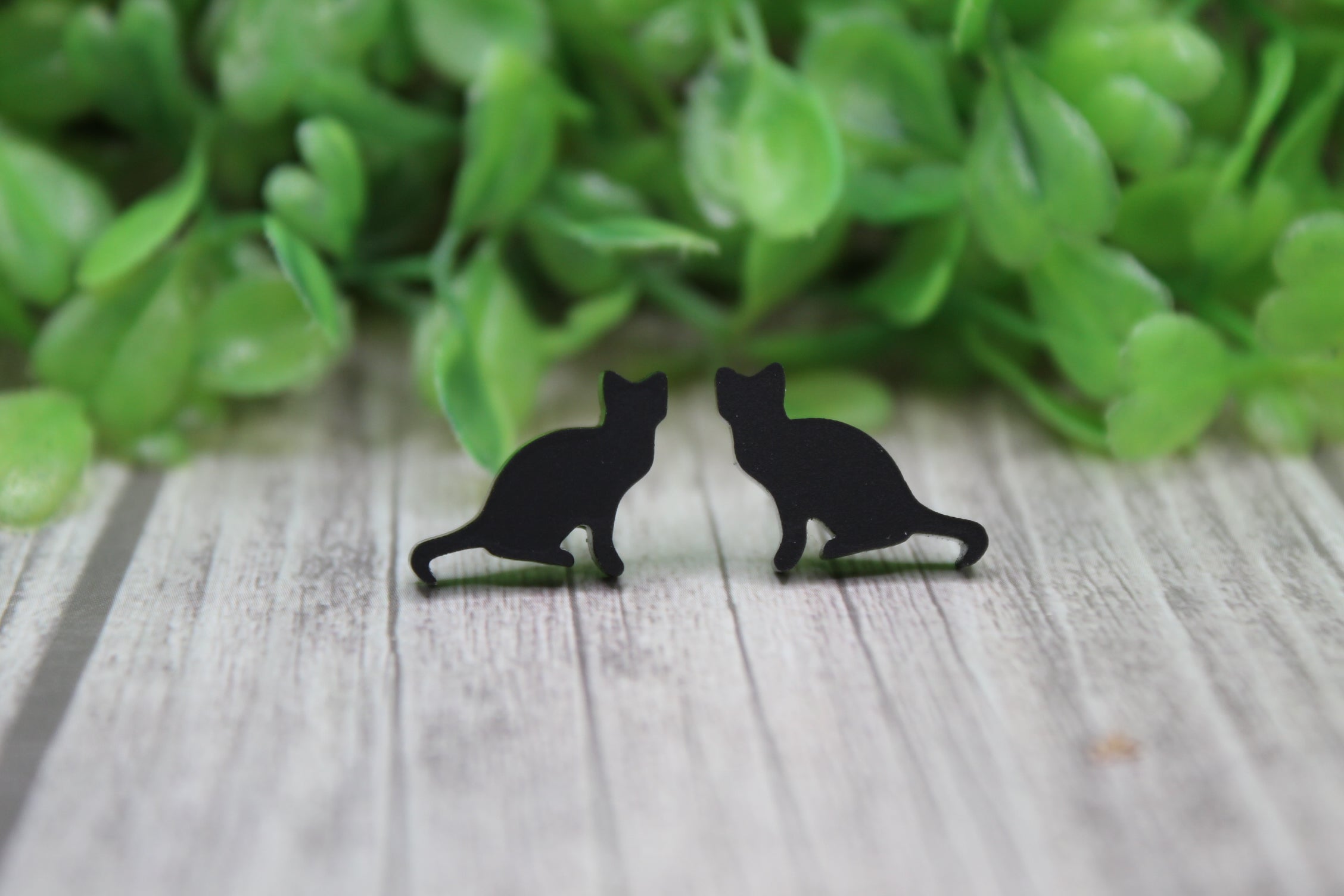 Black Matte Cat Stud Earrings