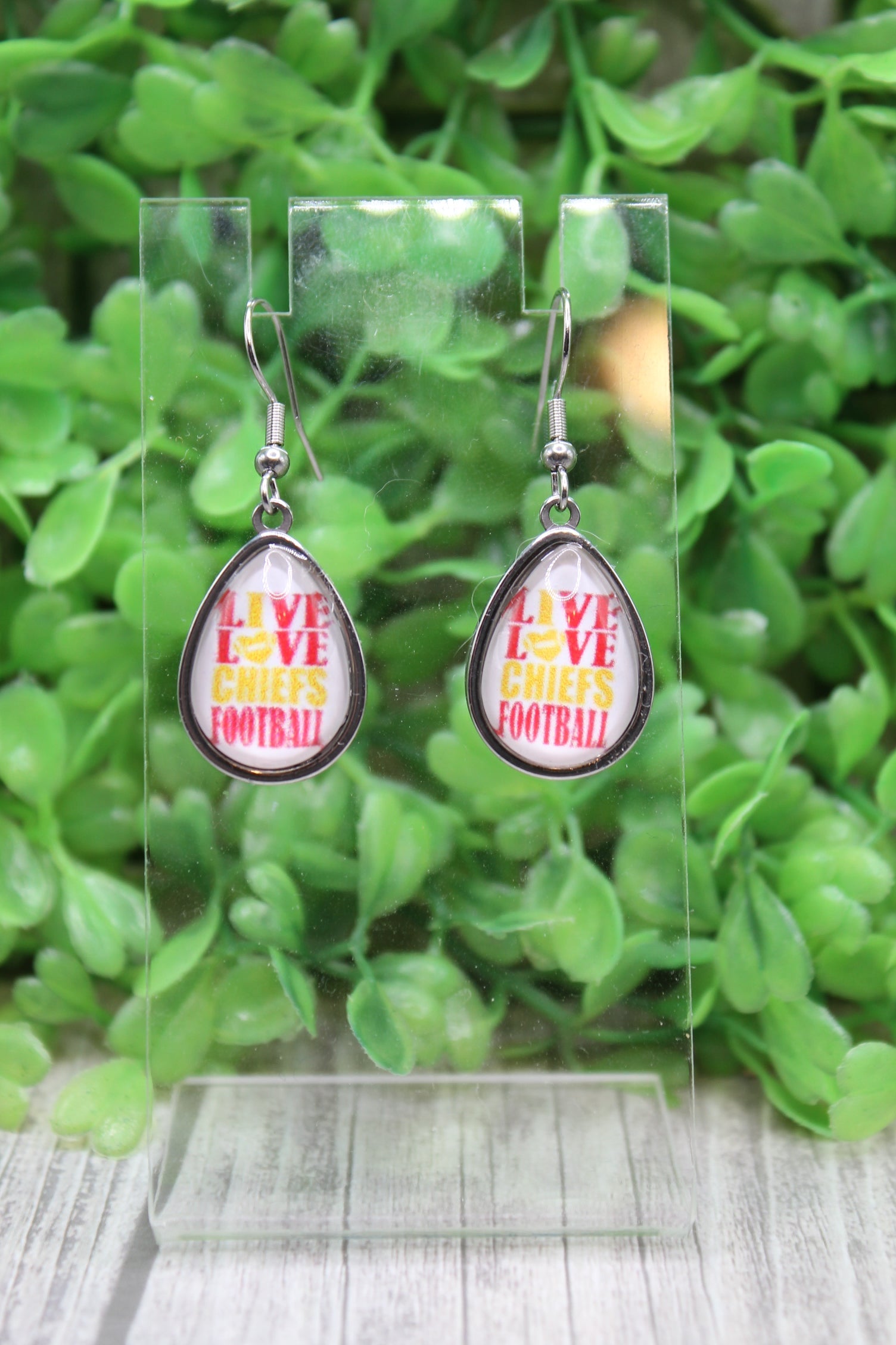 Live Love Chiefs Football Teardrop Earrings