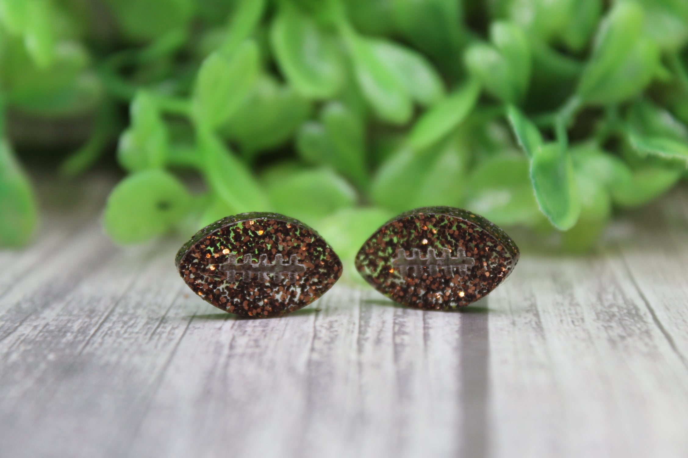 Glitter Brown Football Stud Earrings