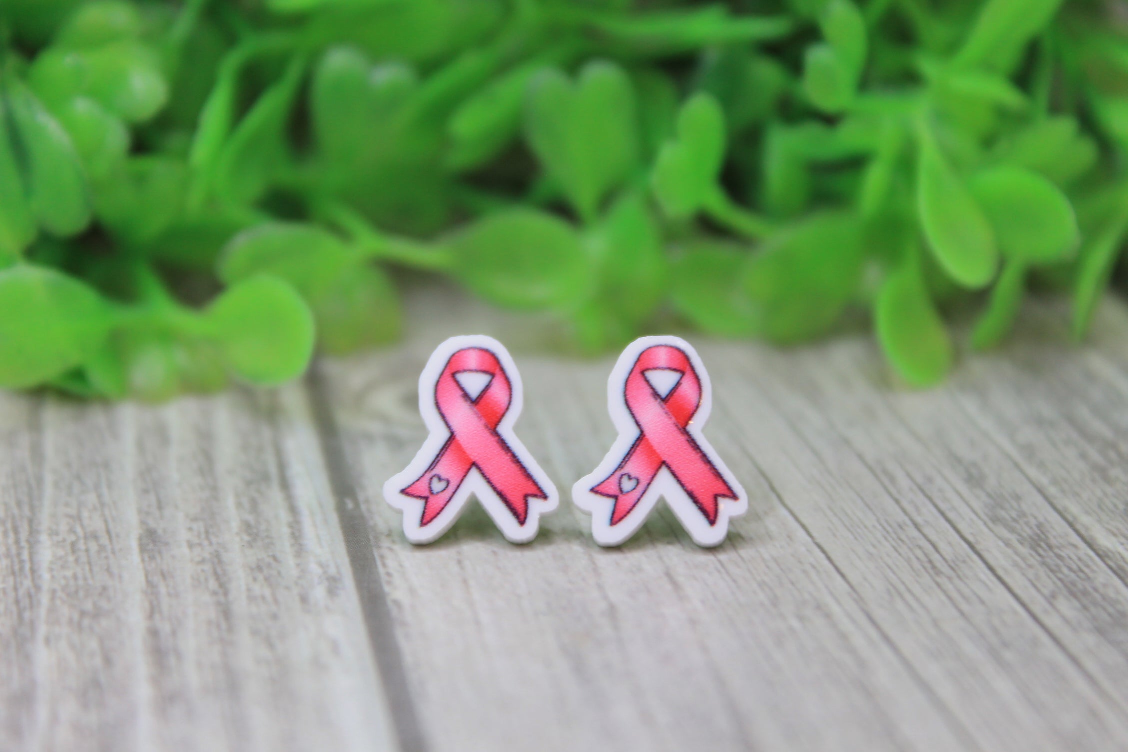 Pink Breast Cancer Awareness Ribbon Stud Earrings