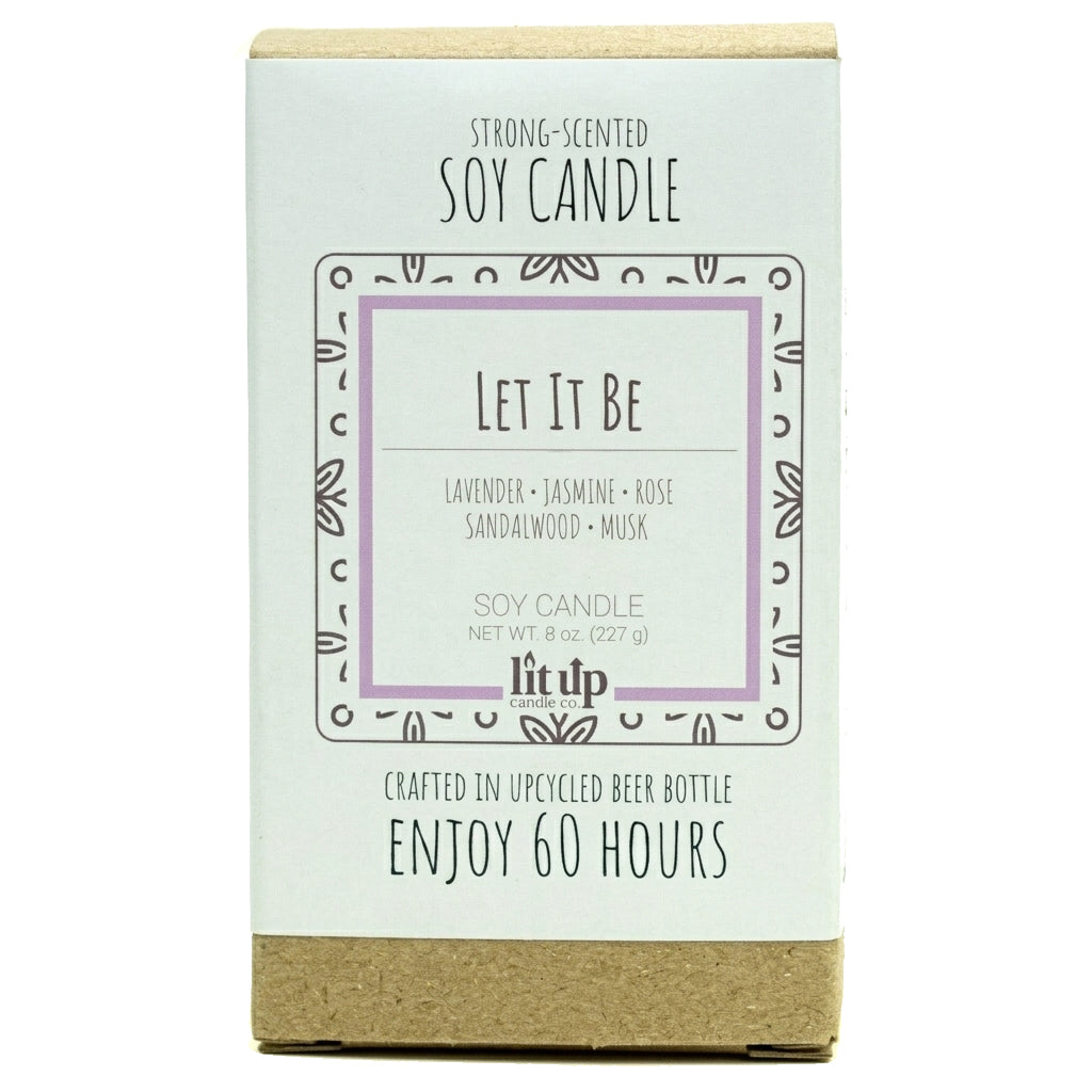 Let It Be scented 8 oz. soy candle in upcycled beer bottle - FKA Lavender Vetiver