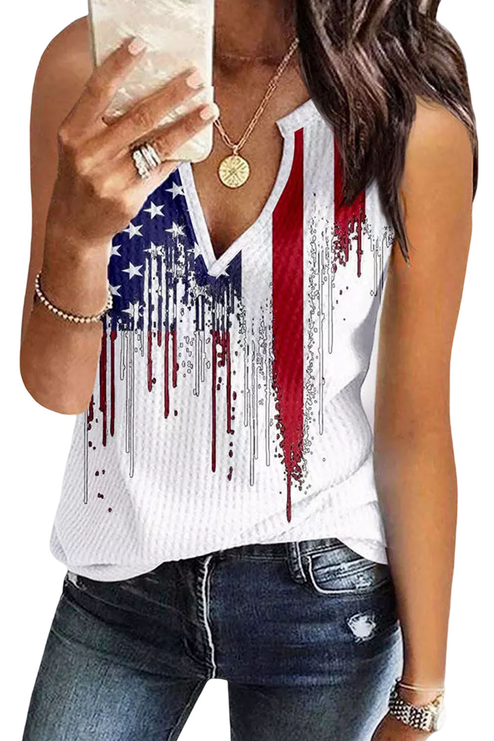 American Flag V-Notch Tank Top