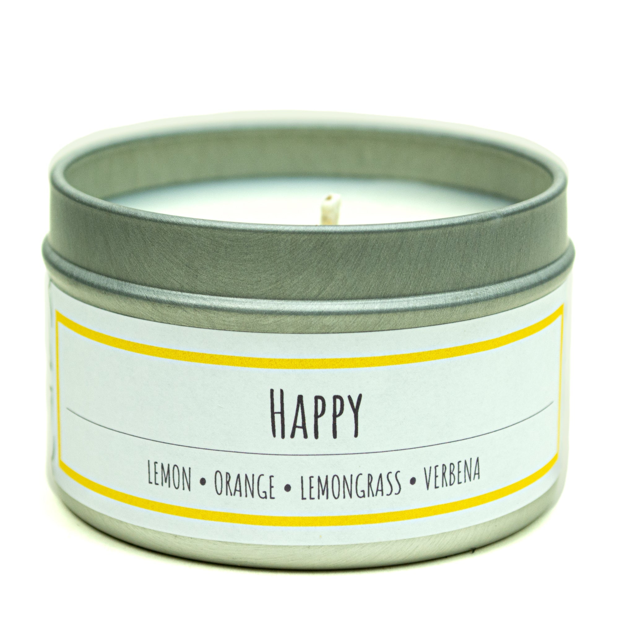 Happy scented 3 oz. soy candle in travel tin - FKA Lemon Verbena