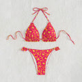 Printed Sexy Bikini Swimsuit Women Lace up Beach Spring Swimsuit Bikini