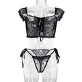 Sexy Underwear Two Piece Wooden Ear See through Bow Collar Sexy Cute Girl Set