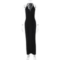 Women Clothing Winter Sexy V neck Backless Lace up Slim Fit Pleated Dress