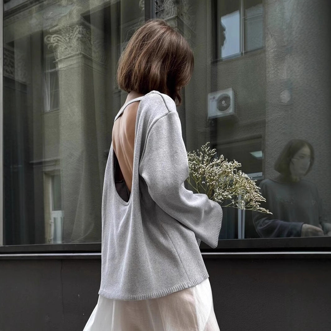 Cotton Pullover Autumn Winter Backless Sweater Loose Knitted Pullover Sweater for Women